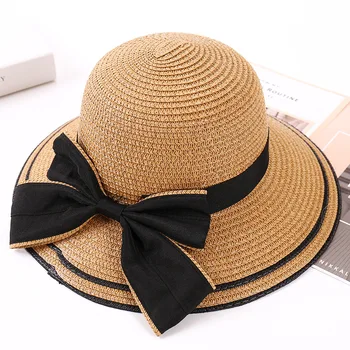 Moterų vasaros korėjos versija, didelis kraštų skrybėlę lauko kelionių, atostogų, saulės pavėsyje, šiaudų skrybėlę lankas, sulankstomas paplūdimio skrybėlę