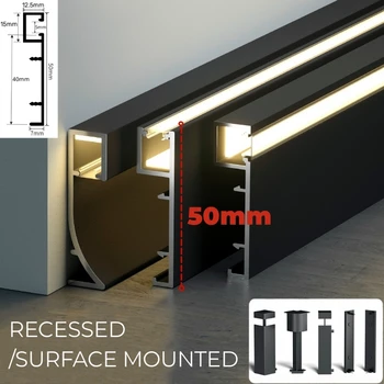 0,5 m/1m Paslėptas Kampas LED Grindjuostes Linija Aliuminio Profilio Embedded Apšvietimas Baseboard Jungtis, Sienų Apdaila, Grindų Baras Juostelės Šviesos