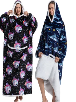 Žiemos Moteris Pratęstas Ėriukų Vilnos Sutirštės Šilta Pižama Gobtuvu Tingus Sleepwear Patogus Vienos Lyties Pora Animacinių Filmų Loungewear