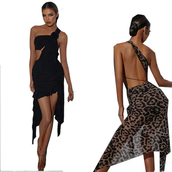lotynų suknelė Samba tango salsa kutais, lotynų suknelė juoda leopard 2338