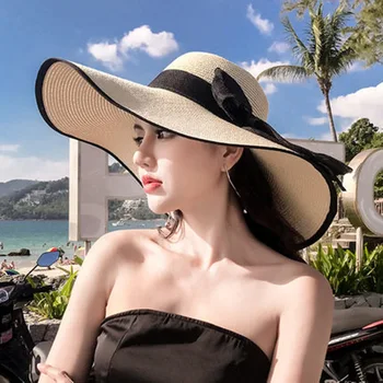 Moterų Vasaros Paplūdimio Kelionės Šiaudų Skrybėlę Korėjos Pajūrio Didelis Skrybėlę Kraštų Nepraleidžia Skėtį Nuo Saulės Atostogų Sulankstomas Mados Didelis Kietas Skrybėlę