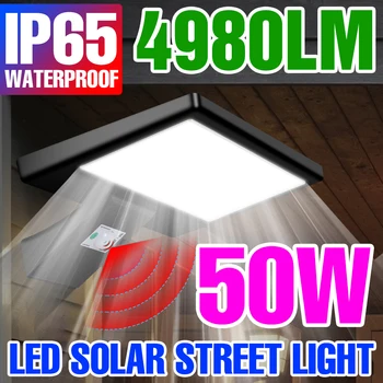 50W LED Lauko Gatvės apšvietimo Saulės energija Varomas Žibintų IP65 Vandeniui Dekoro Kiemo Ir Sodo Led Atšvaitas Sienos Lempos Judesio Jutikliai,