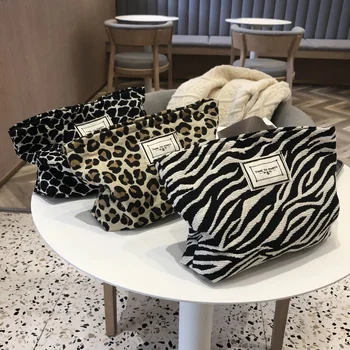 Mados Moterų Leopard Kosmetikos Krepšys Su Užtrauktuku Makiažas Maišelį, Drobė Maišelis Lady Make Up Maišelį Kelionių Organizatoriaus Skalbimo Makiažas Grožio Atveju