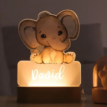 Asmeninį Baby Dramblys, Liūtas LED USB Naktį Šviesos Užsakymą Pavadinimas Akrilo Lempa Kūdikiui, Vaikams, Vaikų, Miegamojo, Namų Puošybai