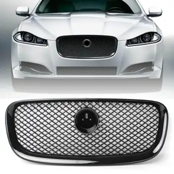 Chrome/Black Automobilio Priekinė Viršutinė Grotelių w/ Logotipu Jaguar XF XFR 2012 2013 2014 2015 ABS Plastiko Akių Lenktynių Grilis su Emblema