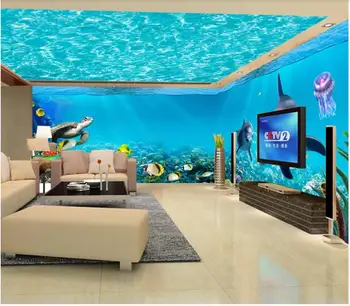 3d kambario tapetai pasirinktinius nuotraukų Mėlyna jūra pasaulyje delfinų, žuvų Visos namo sienos, namų dekoro kambarį tapetai, sienų ir 3 d