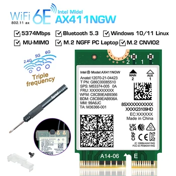 WiFi 6E Wireless Card Intel AX411 CNVio2 Bluetooth5.3 Tri-Band 5374Mbps Tinklo Adapteris, skirtas kompiuterį/PC Win10/11-64bit Antena
