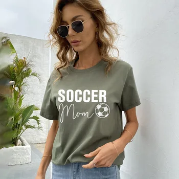 2023 Naujas Moterų trumpomis Rankovėmis Viršuje Futbolas Mama Abėcėlė Medvilnės marškinėliai Женские футболки.