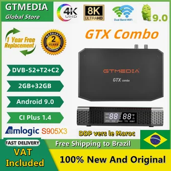 GTMEDIA GTX Combo TV Box 4K 8K Android 9.0+DVB-S2/T2/C2 2G+32G Paramos CA&CI Plus1.4, SATA-HDD, BT4.1 Palydovinis Imtuvas Dekoderis