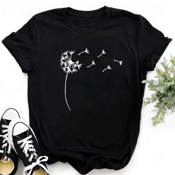 Moterų marškinėliai Animacinių filmų balta Augalų Spausdinimo Nauja Tendencija Mielas Stiliaus Mados Vasaros Lady Tee Grafinis T Viršų Moteriška juoda Tshirts Drabužiai