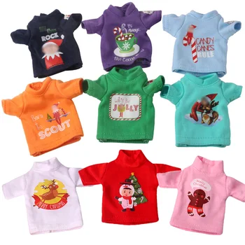Kalėdų Elfs Lėlės Drabužiai marškinėliai Grynos Medvilnės trumpomis Rankovėmis Rankų darbo Įvairių Spalvų Spausdinimo T-Marškinėliai 35Cm Lėlės Žaislas Priedai