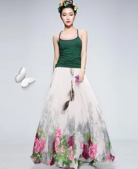 10vnt/daug nacionalinių stiliaus moteris ilgai spausdinti šifono sijonas elastinga juosmens vasaros seksualus boho sijonas