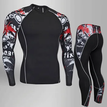 Suspaudimo sportinę Šiltas Vyrų Tracksuit 4XL MMA Sporto triko Kultūrizmo T-Shirt Quick dry antblauzdžiai apatiniai Žiema Vyrams