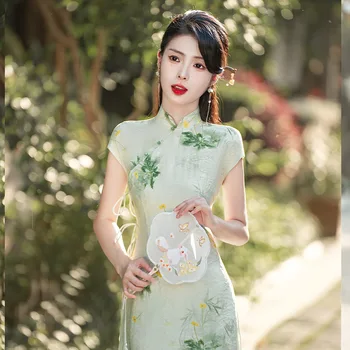 Yourqipao Vasaros 2023 Ao Dai Cheongsam Suknelė Retro Mados Dvigubo sluoksnio Qipao Merginos Sijonas Kinų Stiliaus Suknelė Moterims