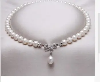 elegantiškas 18inch 9-10 mm apvalus pietų jūros white pearl karoliai 