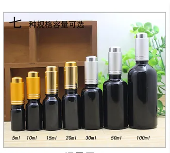 100 ml juodos spalvos stiklo butelis, eterinio aliejaus skysta serumo komplekso atkūrimo užkratas gelis-serumas skystis odos priežiūros kosmetikos pakuotės