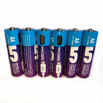6Pcs/Daug Naujų 1,5 V AA įkraunamos baterijos 1300mwh USB Ni-Zn įkrovimo baterija (akumuliatorius belaidžio mikrofono žaislai
