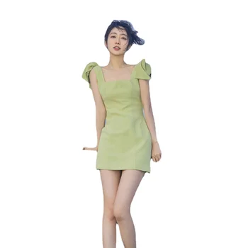 Vasarą Mini Suknelė Naują Korėjos Stiliaus Moteris Seksuali Lankas Suspender Suknelė Moterims 2023 Vasaros Mados Elegantiška Berankovė Aukšto Juosmens Suknelė