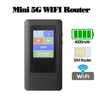 2,4 colių 5G WiFi6 Nešiojamų Modemo Dual Band 2.4 G/5.8 G 5G Belaidis Modemas, SIM Kortelę Kišenėje Wifi MiFi 4000mAh Plačios Aprėpties Tinklo