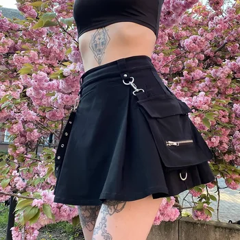 Aukštos Juosmens Juoda Sijonai Harajuku Punk, Gothic Moterų Sexy Kratinys Tvarstis Mini Moterų Streetwear Juodas Sijonas