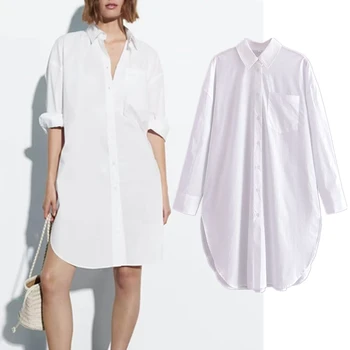 Nudžiūvo 2023 Vasaros Nauji Moteriški Ilgi Marškinėliai Moterims Balta Popelinowy Prarasti Moteriška Suknelė