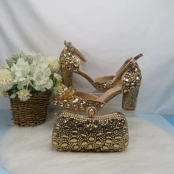 2021 Naujas šampanas kristalų Vestuvių batai su atitikimo krepšiai kalnų krištolas aukšti kulniukai čiurnos dirželis moterys šalis suknelė bateliai