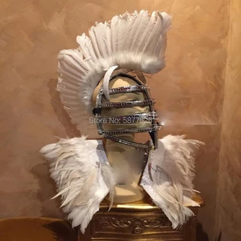 Indijos balta plunksna šukuosena kaukės skara cosplay kostiumų Naktį DJDS etapo rezultatus dėvėti