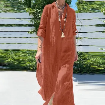 Iki 2023 m. Rudenį Medvilnės Skalbiniai Moterų Ilga Suknelė Negabaritinių Atsitiktinis Suknelės Moterų Madinga, Elegantiška Prarasti Elegantiškas Paplūdimio Drabužiai Ponios