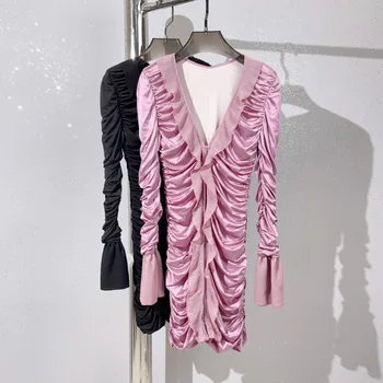 Naujas moteriškų drabužių pavasario Ir vasaros 2023 Plisuotos Slim Fit Susiėmę Mini Suknelė 0422