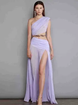 Laura Kors 2023 Vasaros Moterims Seksualus Vieną Petį Aukštos Splt Grandinės Violetinė Tvarstis Suknelė Vakarą Klubo Šalis Suknelė