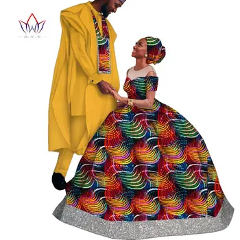 Afrikos Porų Atitikimo Drabužius Nustatyti Vestuvių Tradicinis Kostiumas Vyrams Drabužius, Marškinėliai, Kelnės Nustatyti ir moterų Ilgos Suknelės WYQ878